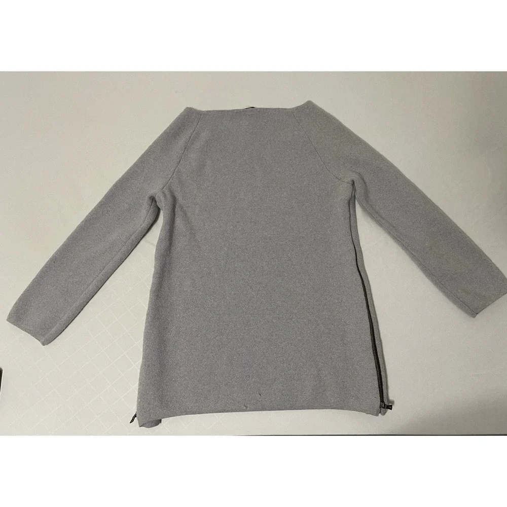 Tory Burch Women's M Rylie Sweater Tunic Gray Side‎ Zip Merino Wool 3/4 Sleeve